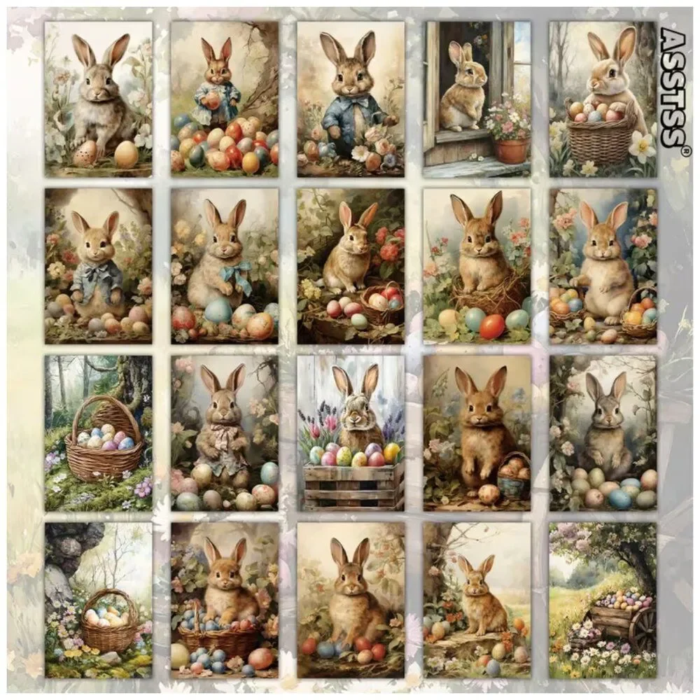 NWT 20pc Vintage Easter Bunny Postcard Set Victorian Scrapbook Journal Wall Art